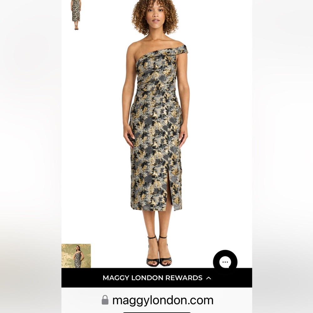 Maggy London Elegant Black and Gold One-Shoulder Dress